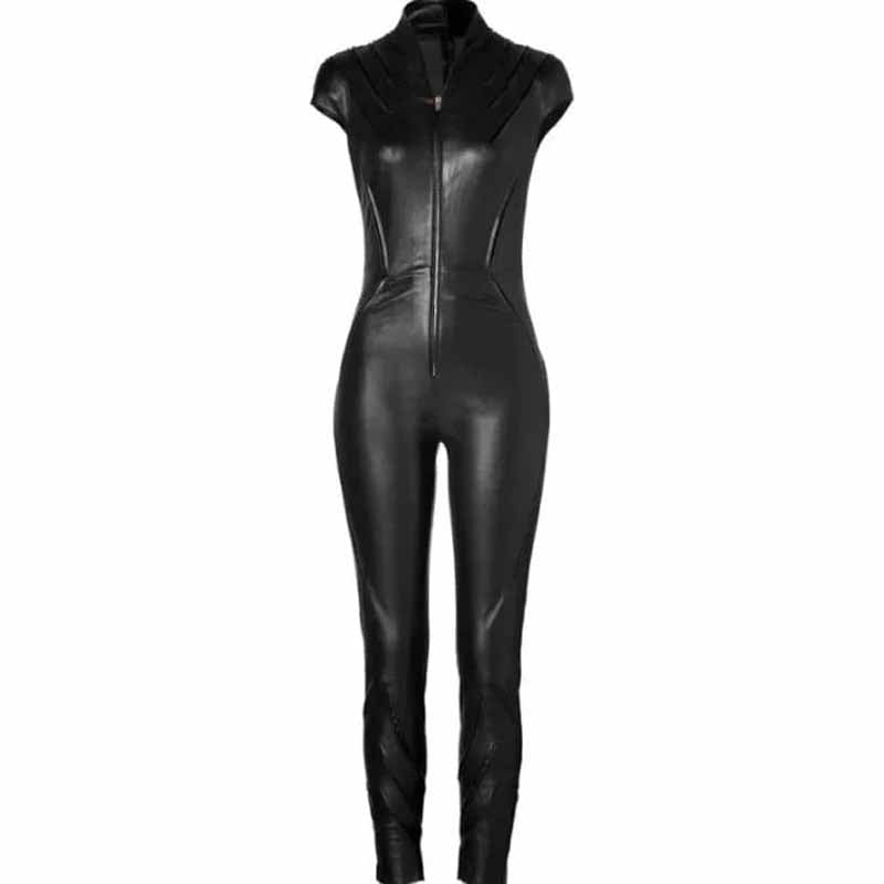 Womens Bodycon Black Leather Jumpsuit Glory Store US