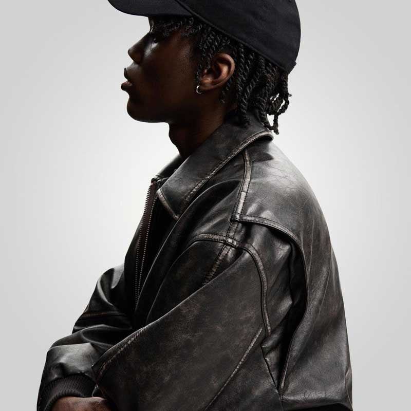 A2 Black Distressed Leather Bomber Jacket