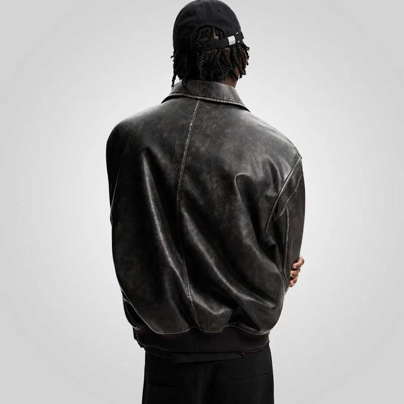 A2 Black Distressed Leather Bomber Jacket