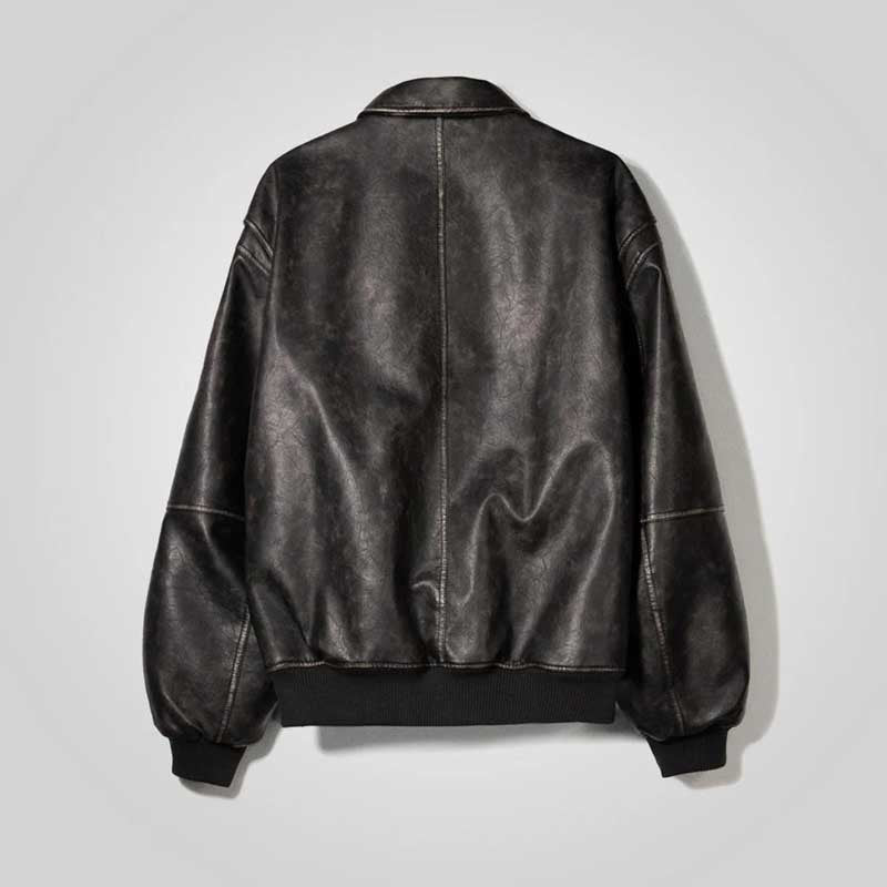 A2 Black Distressed Leather Bomber Jacket