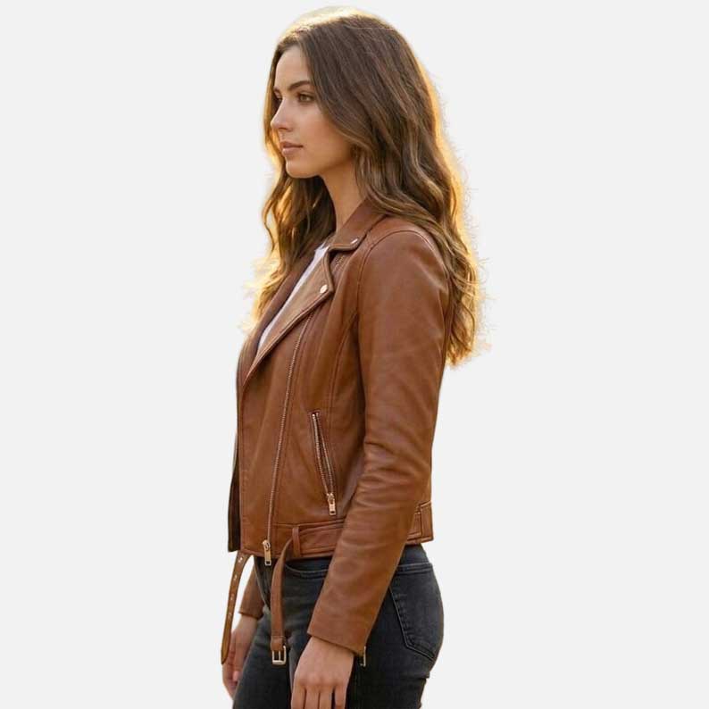 Affordable brown leather moto jacket buy online from Glory Store US classic everyday outerwear