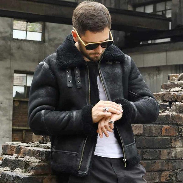 Men’s B3 Bomber Shearling Sheepskin Leather Aviator Jacket