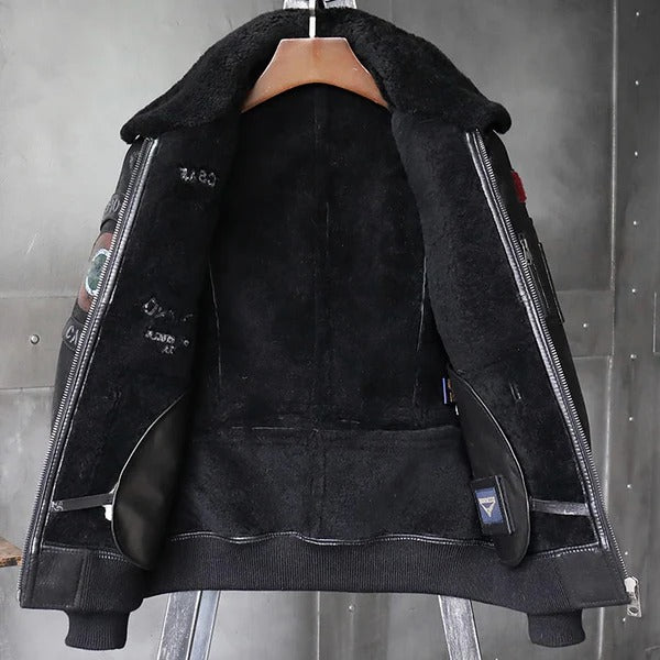Men’s Black RAF B3 Bomber Shearling Leather Aviator Jacket