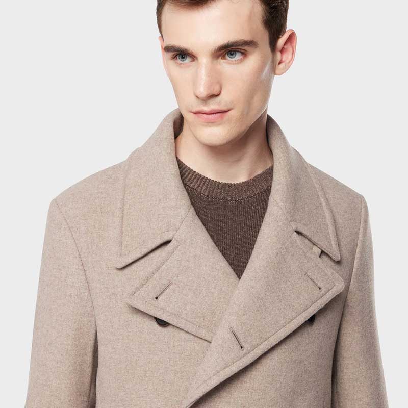 Beige Wool Blend Royal Navy Peacoat