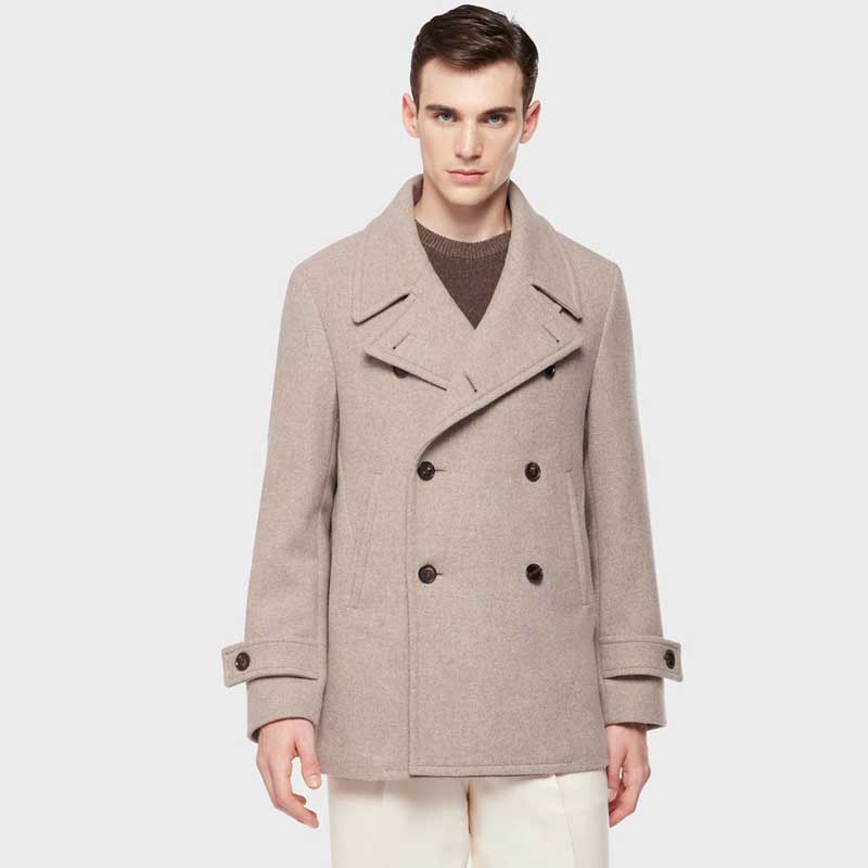 Beige Wool Blend Royal Navy Peacoat