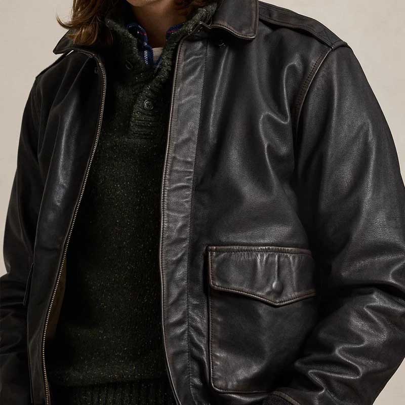 Black A2 Goatskin Leather Bomber Jacket