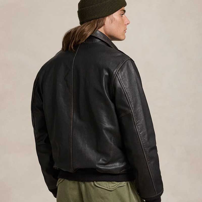 Black A2 Goatskin Leather Bomber Jacket
