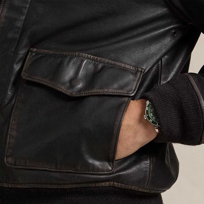Black A2 Goatskin Leather Bomber Jacket