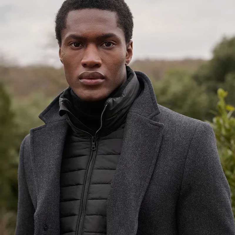 Black Royal Pea Coat with Puffer Jacket
