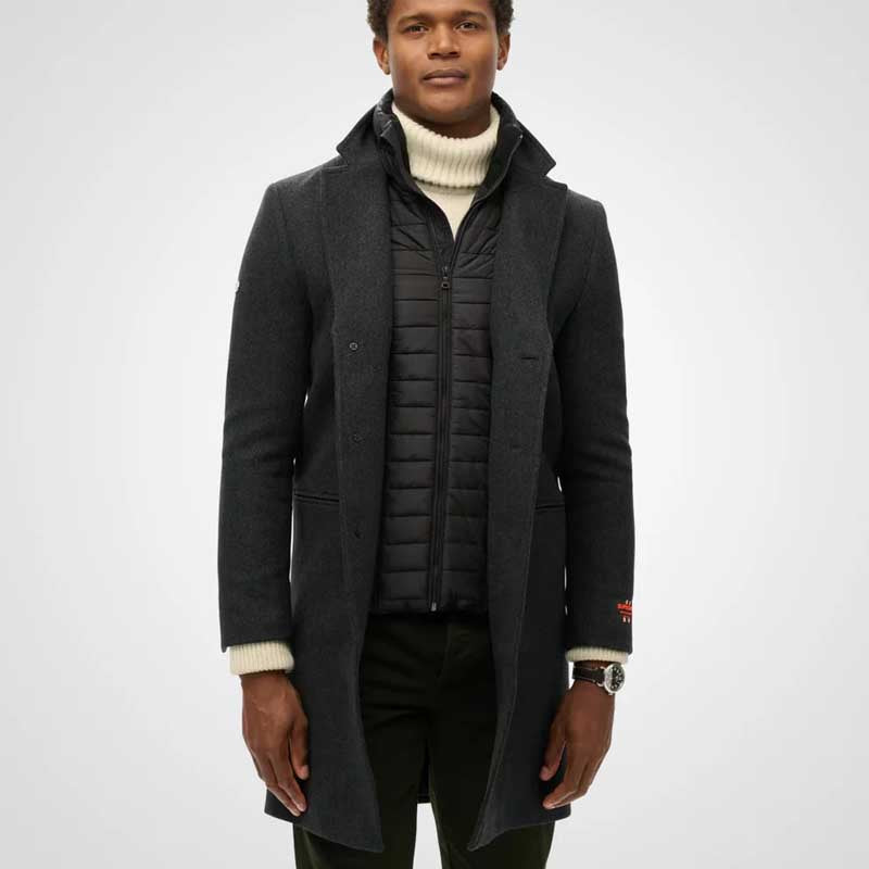 Black Royal Pea Coat with Puffer Jacket