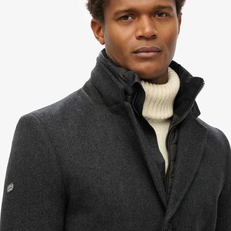 Black Royal Pea Coat with Puffer Jacket