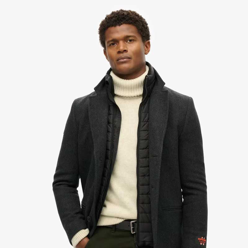 Black Royal Pea Coat with Puffer Jacket
