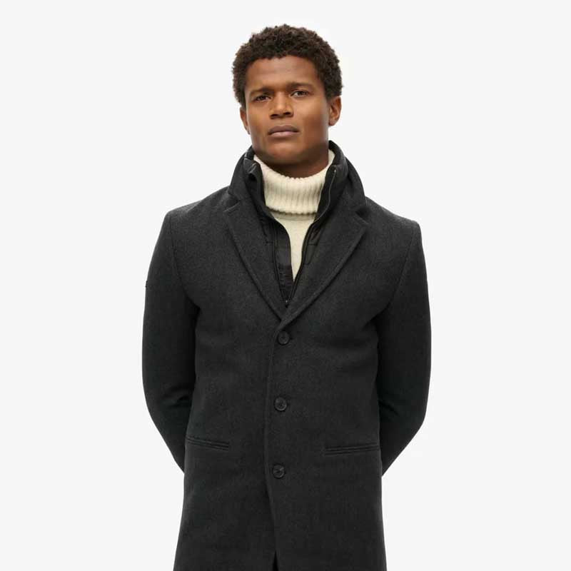 Black Royal Pea Coat with Puffer Jacket