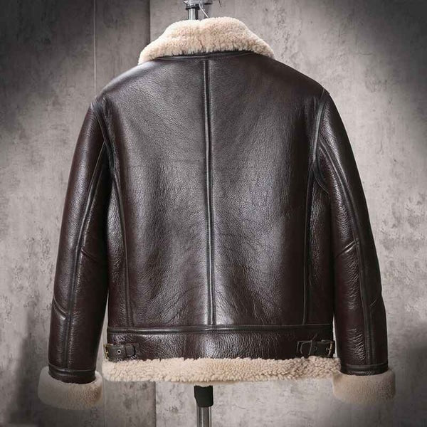 Men’s Shearling Sheepskin Leather B3 Bomber Retro Aviator Jacket