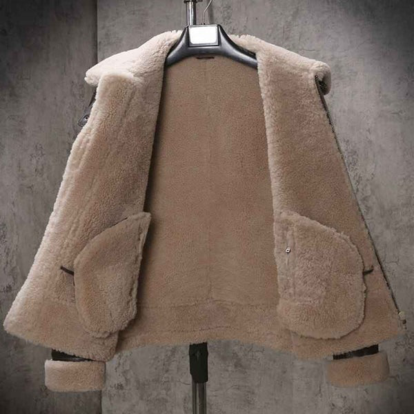 Men’s Shearling Sheepskin Leather B3 Bomber Retro Aviator Jacket