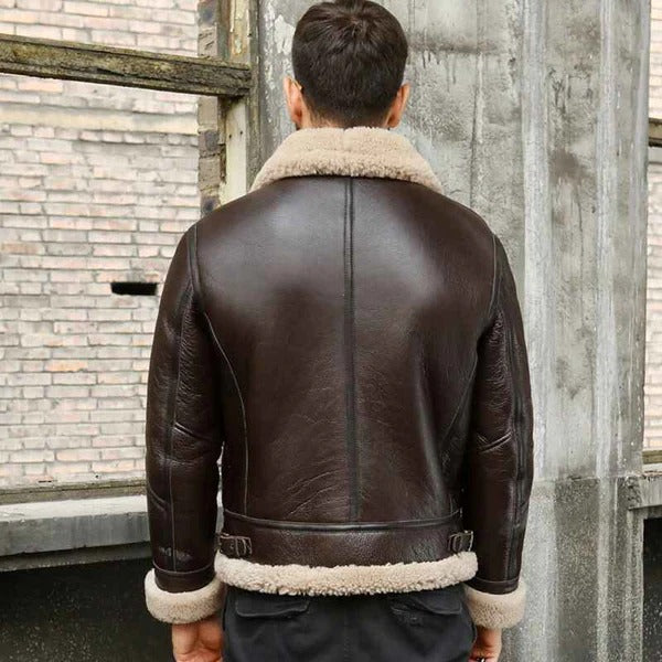 Men’s Shearling Sheepskin Leather B3 Bomber Retro Aviator Jacket