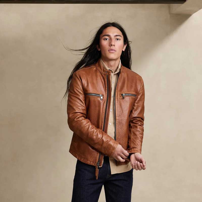 Brown Cafe Racer Leather Moto Jacket