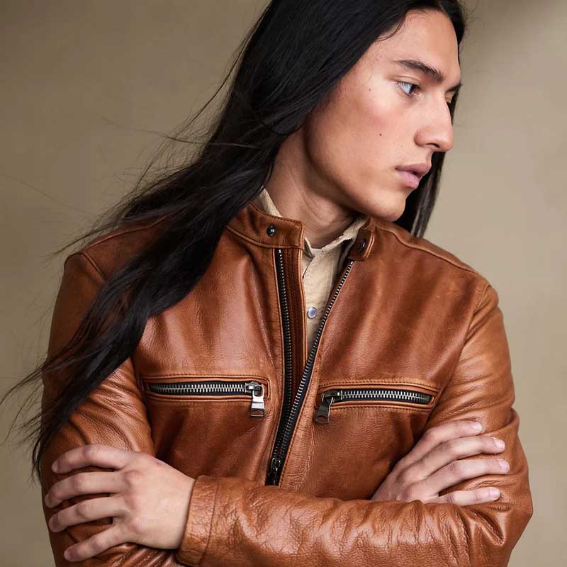 Brown Cafe Racer Leather Moto Jacket