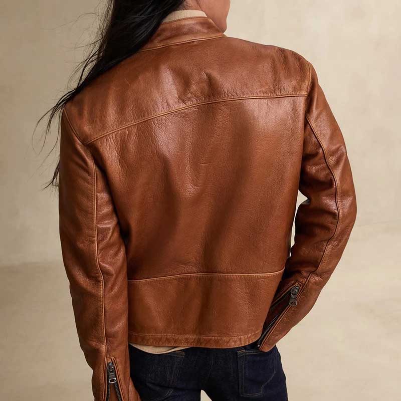 Brown Cafe Racer Leather Moto Jacket