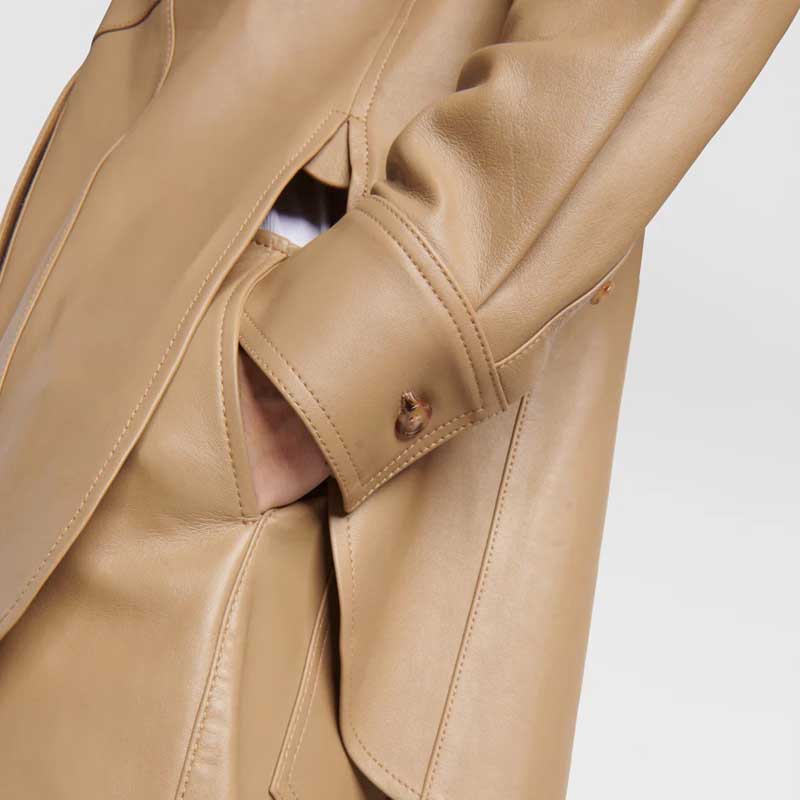 Brown Leather Button Closure Shirt Women