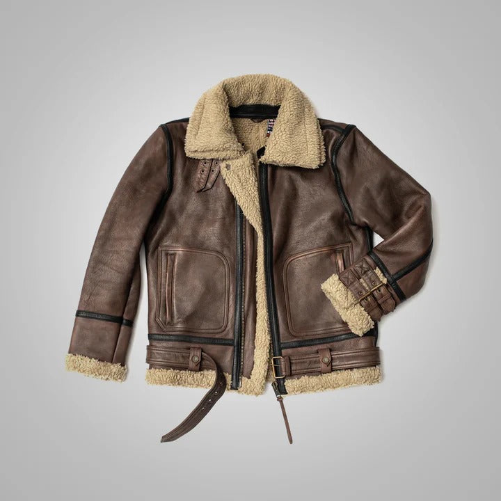 Brown Sheepskin Sherpa Jacket for Men