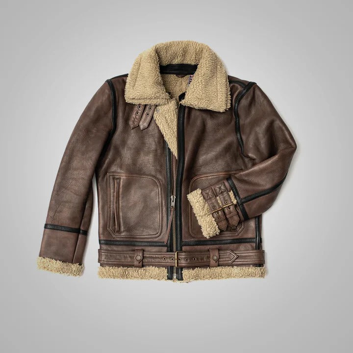 Brown Sheepskin Sherpa Jacket for Men