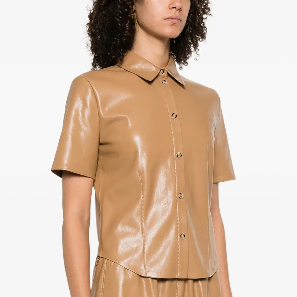 Camel Brown Leather Shirt for Women