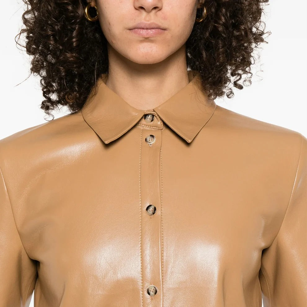 Camel Brown Leather Shirt for Women