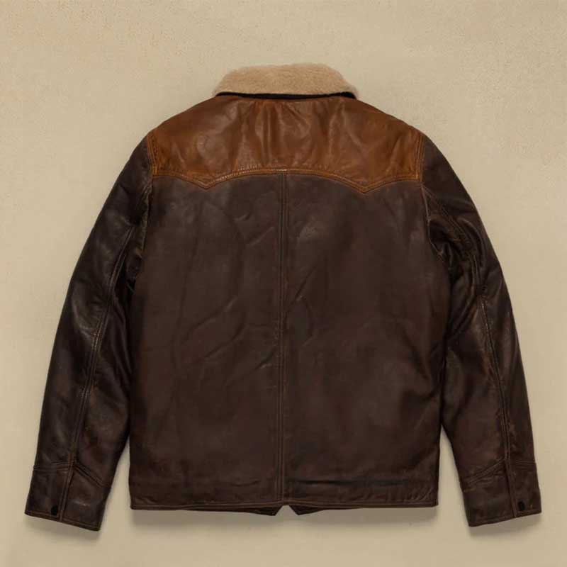 Distressed Sheepskin Leather Sherpa Jacket for Men