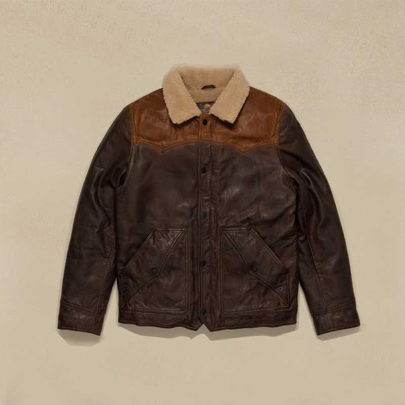 Distressed Sheepskin Leather Sherpa Jacket for Men