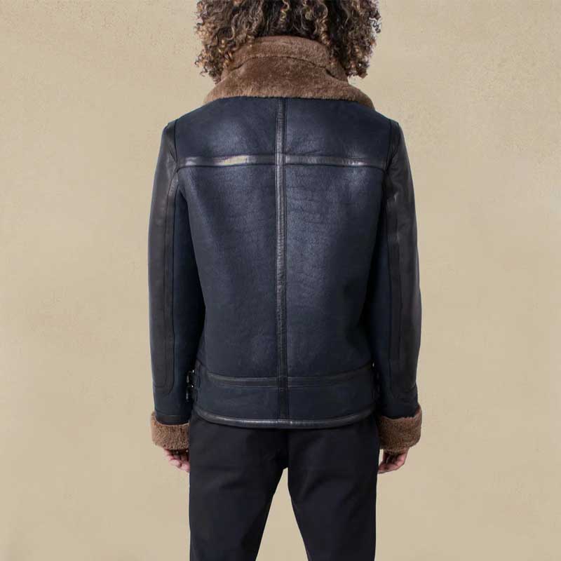 Double Collar Sheepskin Leather Aviator B3 Bomber Jacket