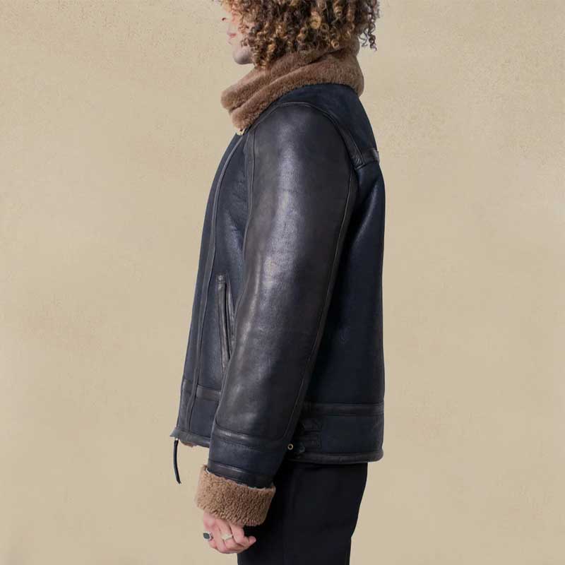 Double Collar Sheepskin Leather Aviator B3 Bomber Jacket
