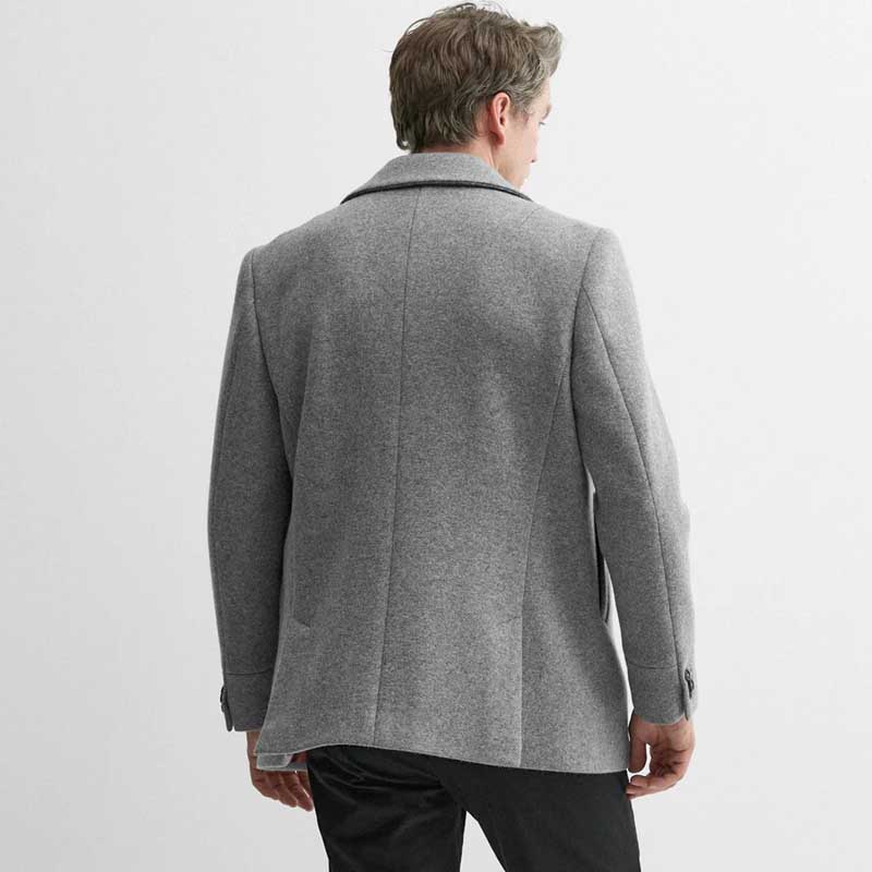 Grey Double Breasted Wool Navy Peacoat for Men