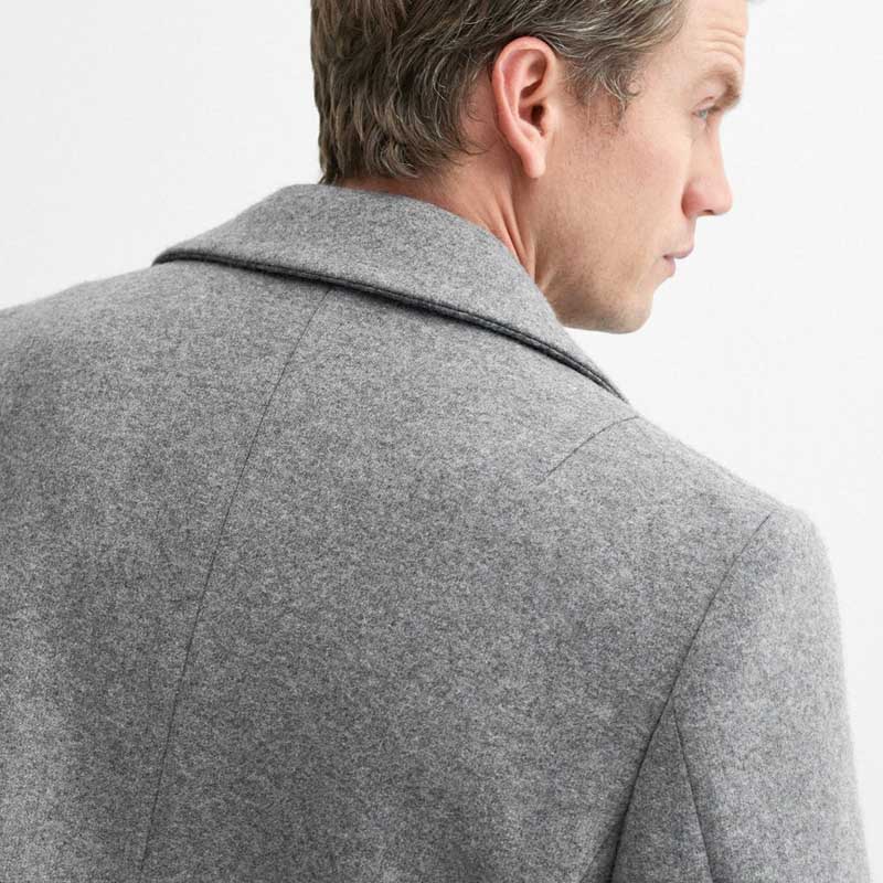 Grey Double Breasted Wool Navy Peacoat for Men