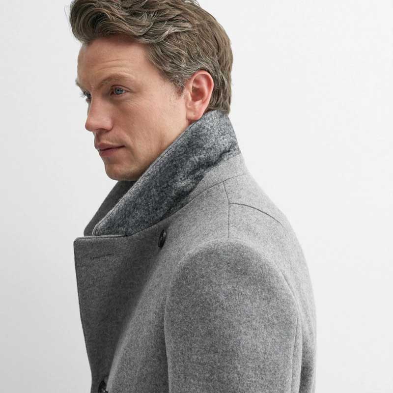 Grey Double Breasted Wool Navy Peacoat for Men