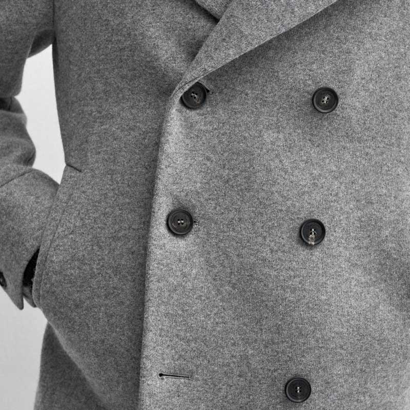 Grey Double Breasted Wool Navy Peacoat for Men