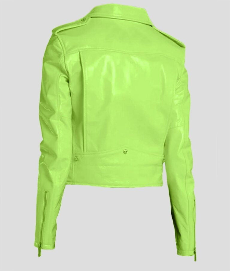 Women’s Light Green Leather Biker Jacket