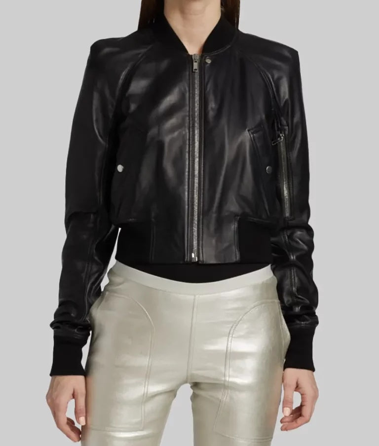 Women’s Classic Black MA-1 Bomber Leather Jacket