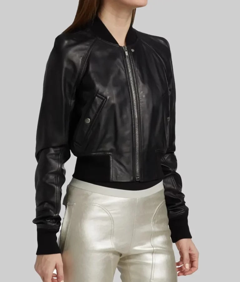 Women’s Classic Black MA-1 Bomber Leather Jacket