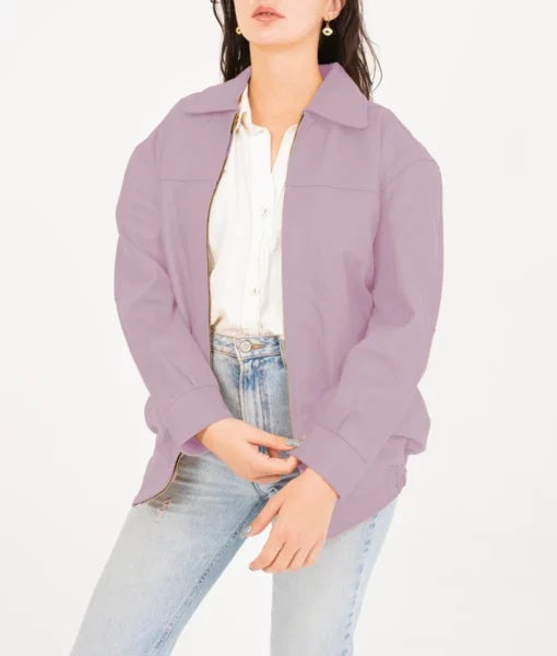 Women’s Purple Oversized Bomber Leather Jacket