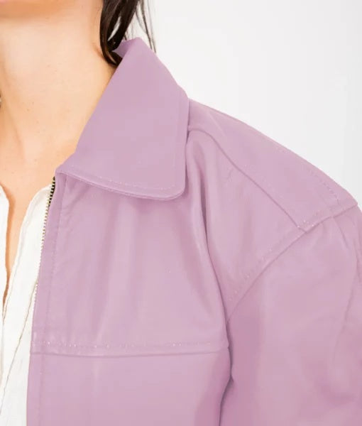Women’s Purple Oversized Bomber Leather Jacket