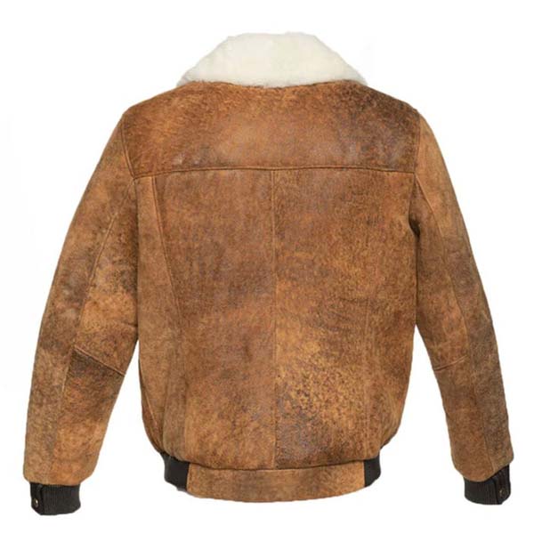 Men Distressed Brown Shearling Leather Bomber Jacket With A2 Aviator Style