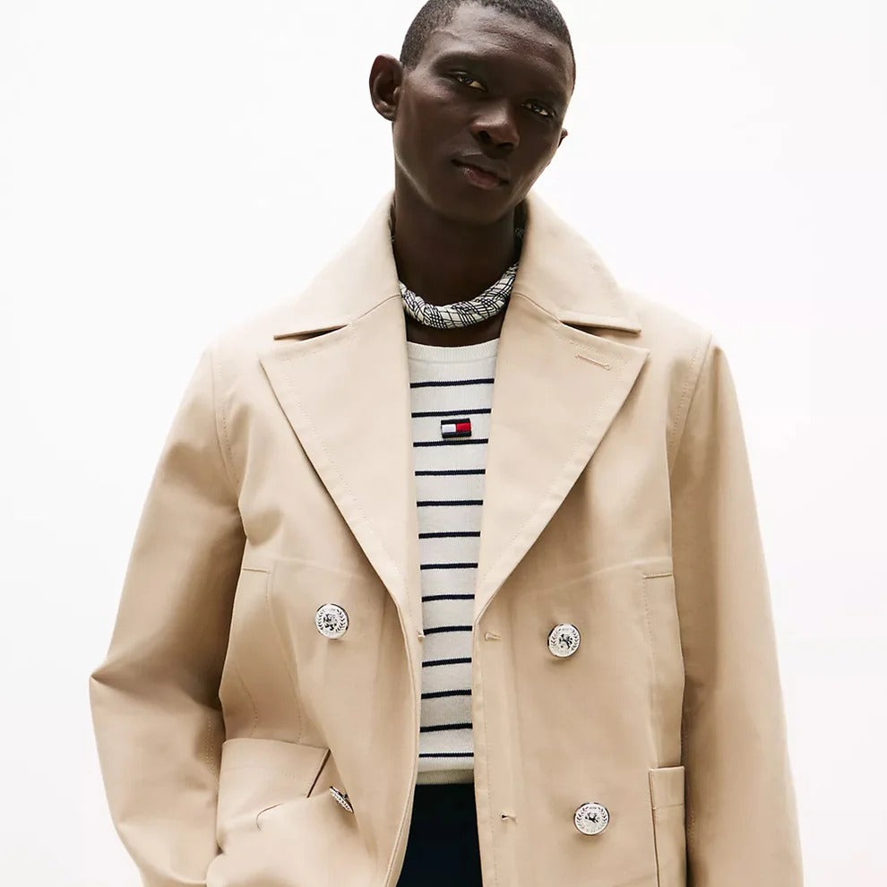 Men’s Beige Double Breasted Royal Navy Cotton Peacoat