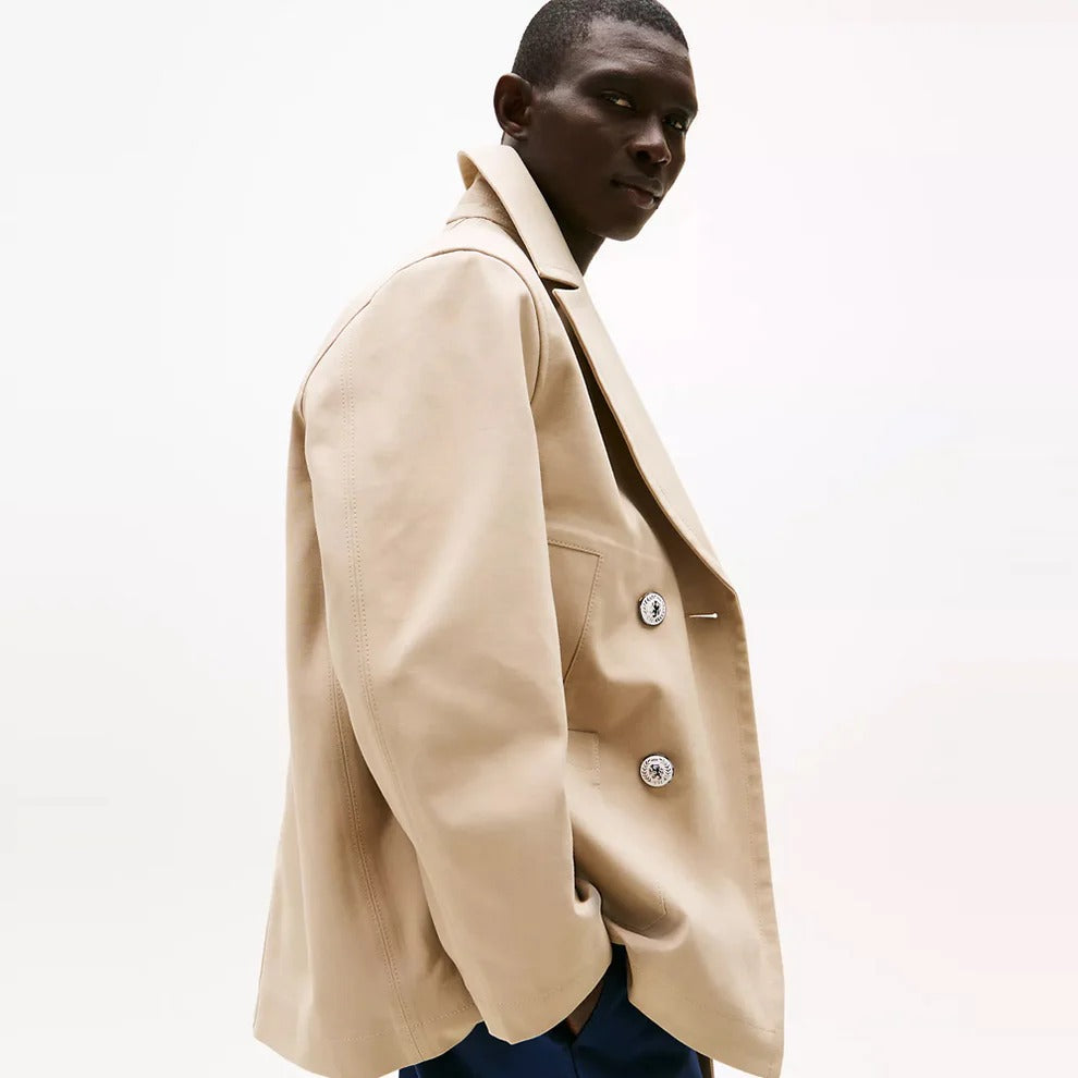 Men’s Beige Double Breasted Royal Navy Cotton Peacoat