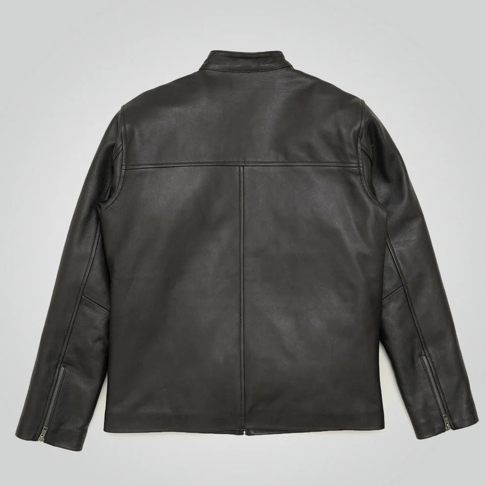 Men’s Black Cafe Racer Leather Moto Jacket