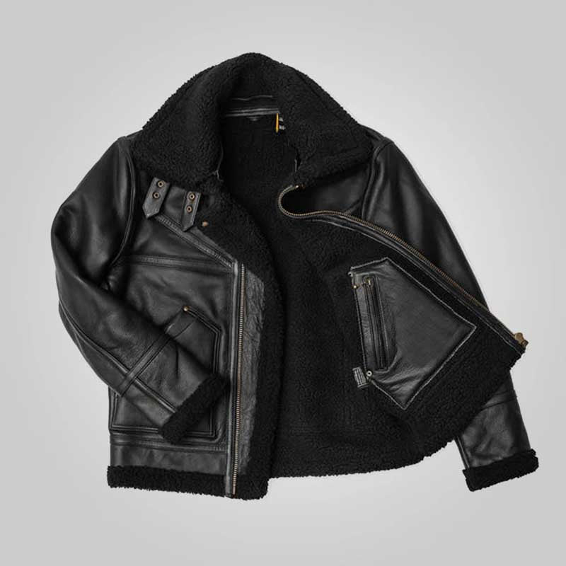 Men’s Black Double Collar B3 Sheepskin Shearling Jacket