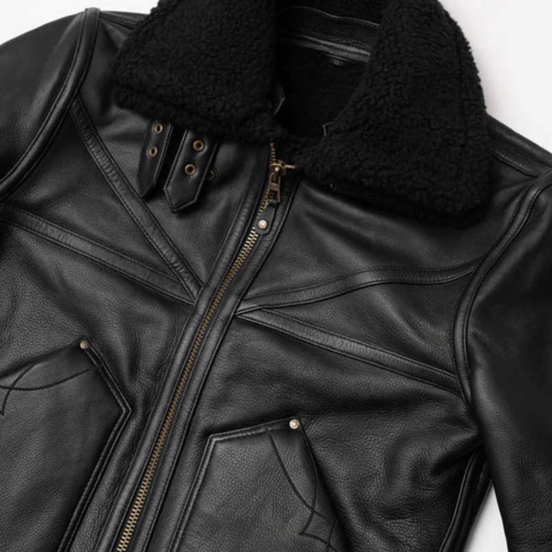 Men’s Black Double Collar B3 Sheepskin Shearling Jacket