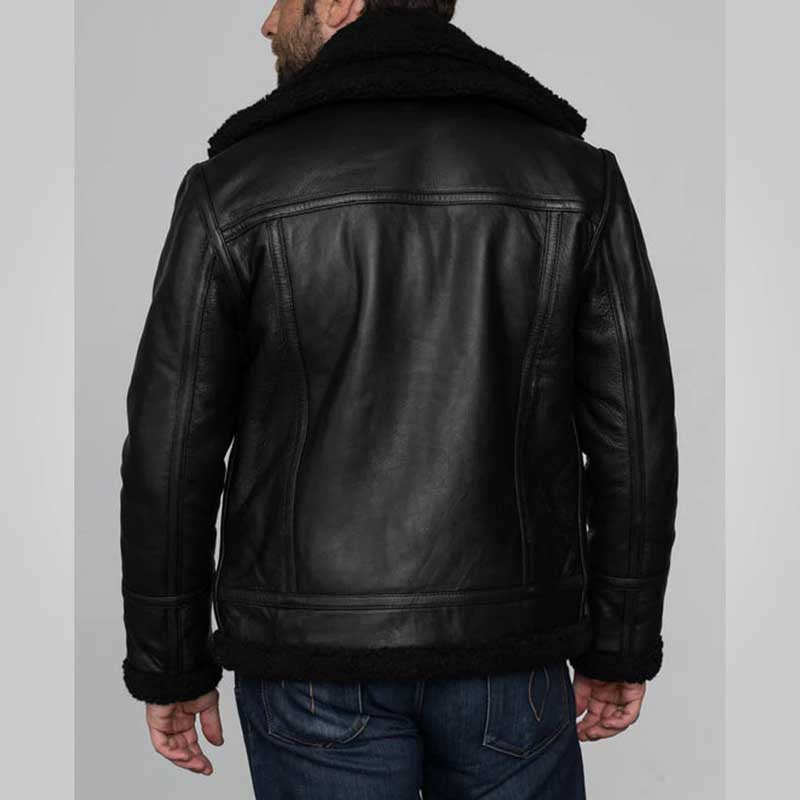 Men’s Black Double Collar B3 Sheepskin Shearling Jacket