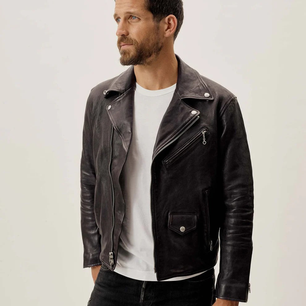 Men’s Black Goatskin Moto Leather Motorcycle Jacket