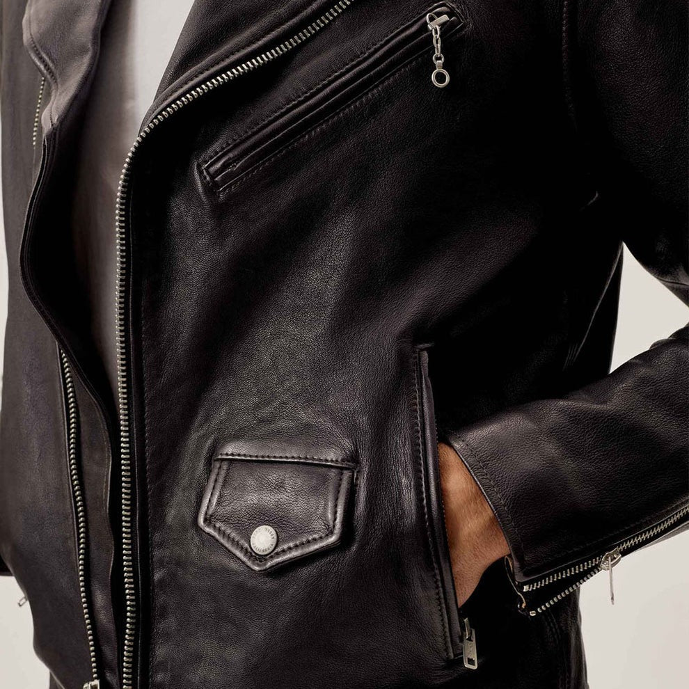 Men’s Black Goatskin Moto Leather Motorcycle Jacket
